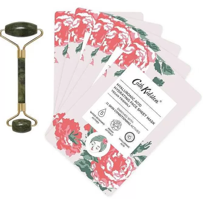 Home Fragrance & Toiletries*Cath Kidston Frill Heart Flowers Jade Roller And 5 Sheet Masks Rollaway Set