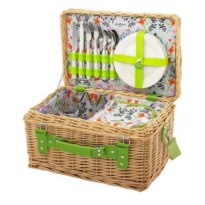 Picnic Essentials*Cath Kidston Paper Birds 4 Person Natural Wicker Picnic Basket