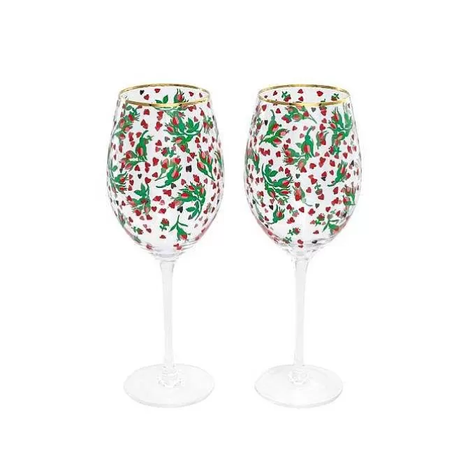 Cooking & Dining*Cath Kidston Roses And Hearts Set Of 2 Wine Glasses