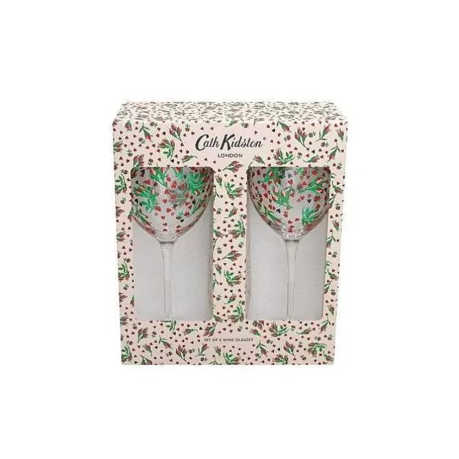 Cooking & Dining*Cath Kidston Roses And Hearts Set Of 2 Wine Glasses