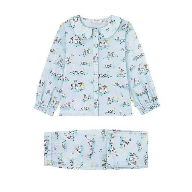 Kidswear*Cath Kidston Spring Bunnies And Lambs Peter Pan Collar Woven Pj Set