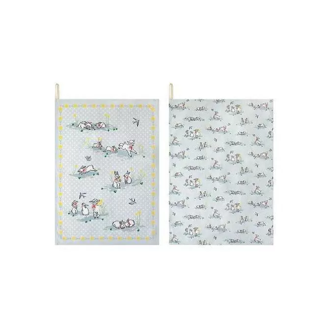 Aprons & Tea Towels & Gloves*Cath Kidston Spring Bunnies And Lambs Set Of 2 Tea Towels