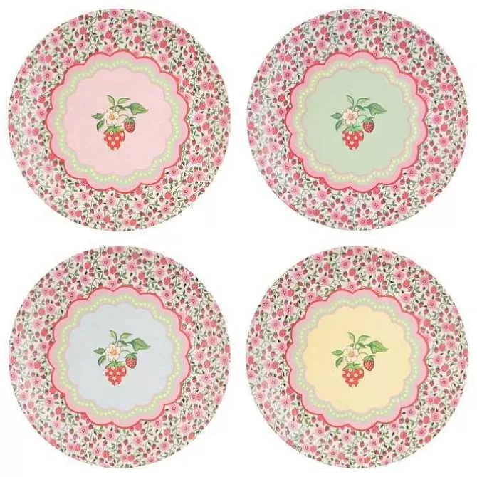 Picnic Essentials*Cath Kidston Strawberry 4Pk Melamine Picnic Dinner Plates